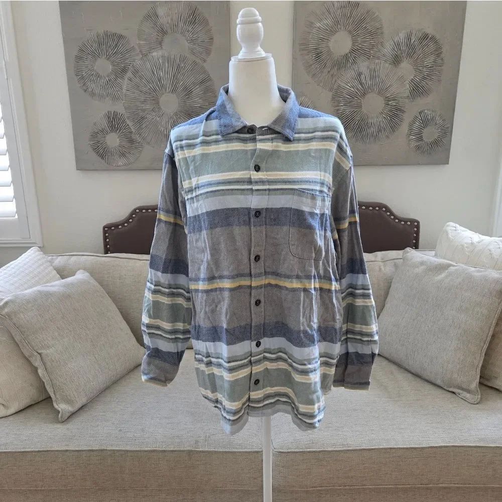 Tommy Bahama Striped Long Sleeve Button-Up Flannel Shirt Sz XL